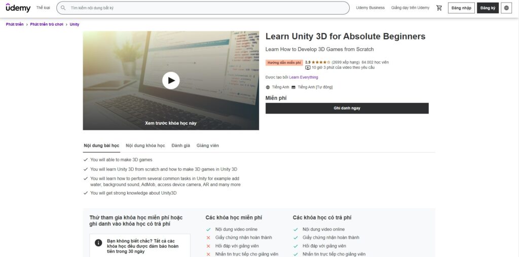 khóa học lập trình game unity hoàn toàn miễn phí