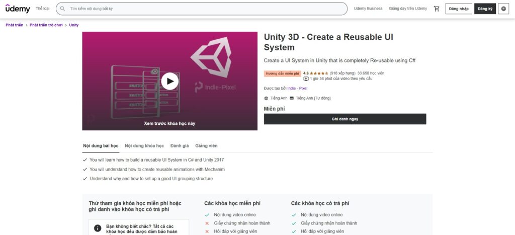 khóa học lập trình game unity hiệu quả 
