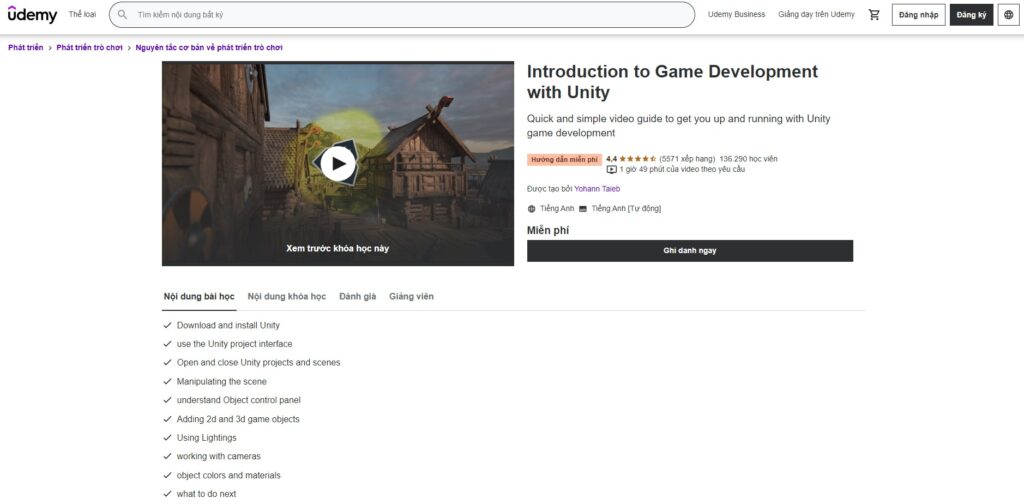 khóa học lập trình game unity miễn phí tại udemy