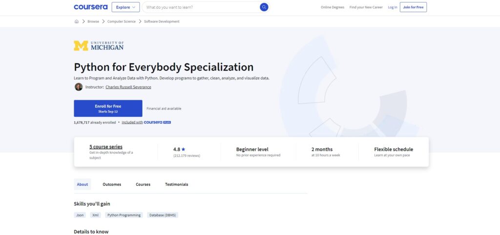 khóa học python miễn phí tại coursera