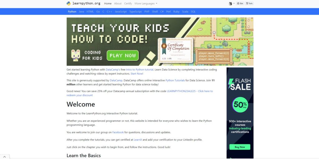 khóa học python miễn phí tại learnpython