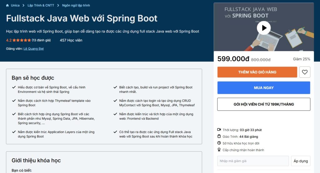 Khóa Học Full Stack Java Web Với Spring Boot