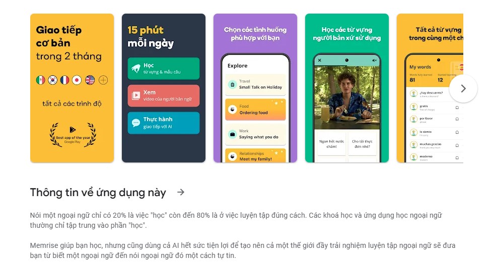 ứng dụng học từ vựng tiếng anh memrise