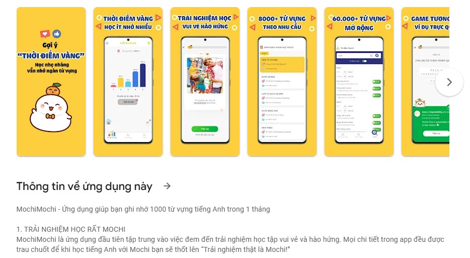 ứng dụng học từ vựng tiếng anh mochi mochi