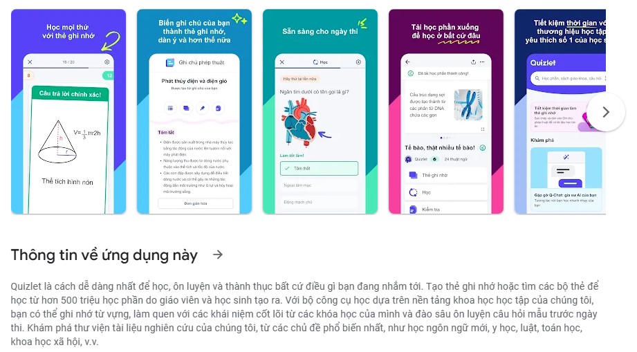 ứng dụng học từ vựng tiếng anh quizlet
