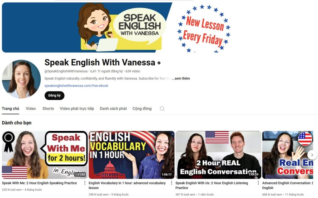 luyện nghe tiếng anh qua kênh youtube học tiếng anh qua kênh youtube Speak English With Vanessa