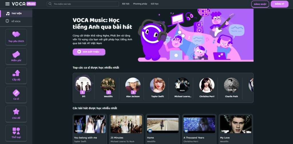 hoc tieng anh qua bai hat voi VOCA Music

