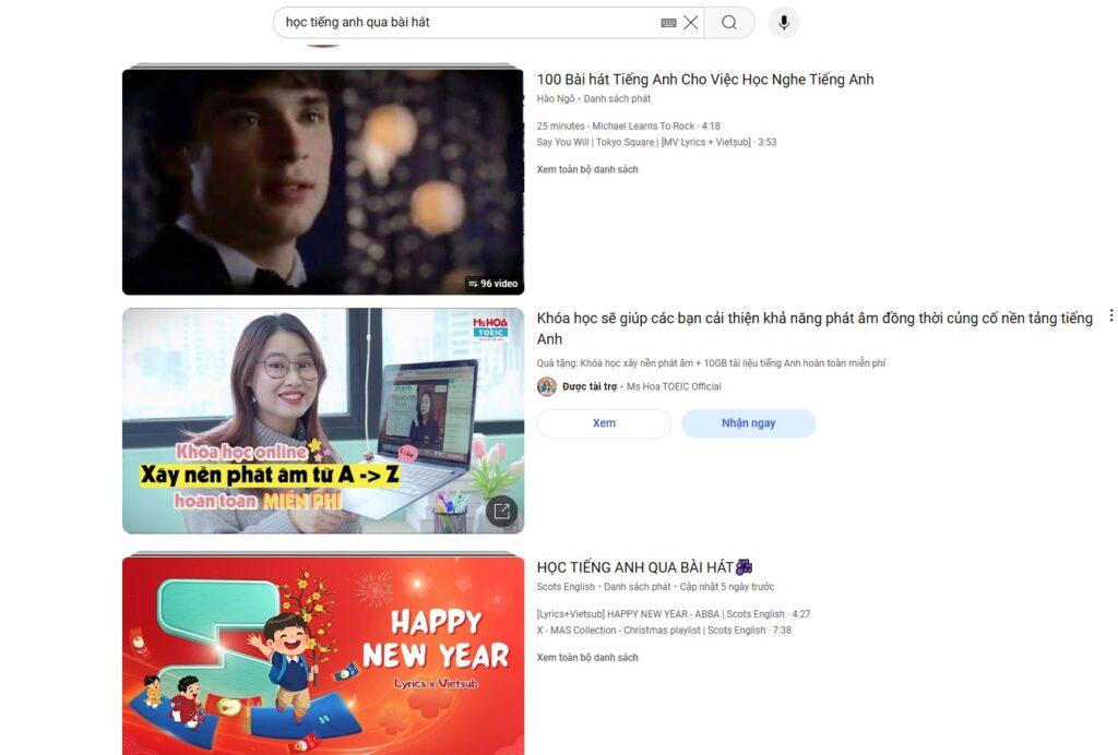 ứng dụng học tiếng anh qua Youtube