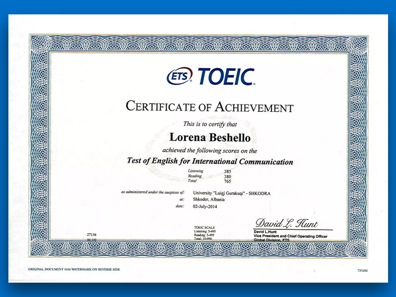 TOEIC Certificate la gi